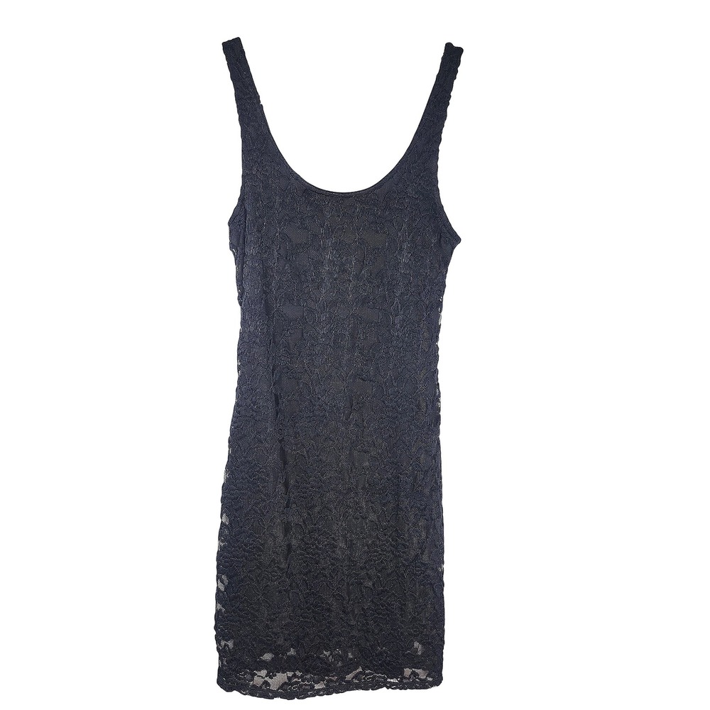 Y2K Floral Lace Bodycon Mini Dress Black Womens M Lined Grunge Goth Whimsigoth